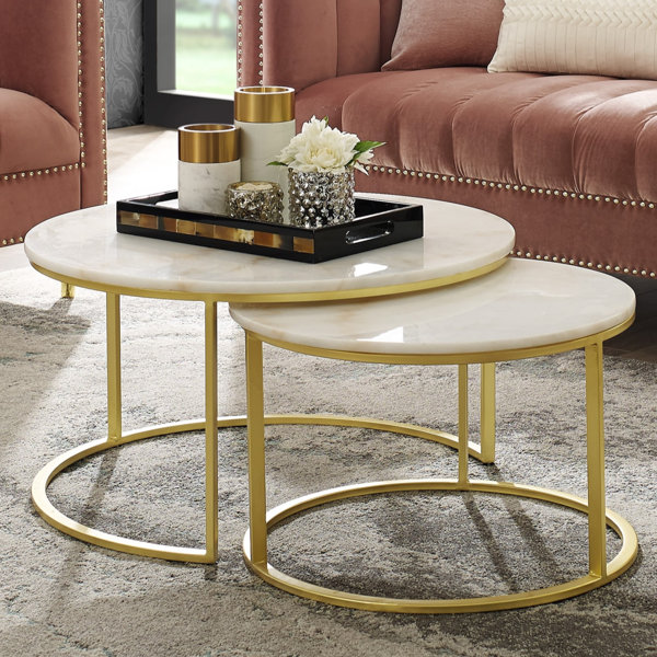 Willa Arlo Interiors Irene Round Marble Top Nesting Coffee Table with